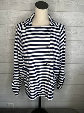 Liz Claiborne navy/white Striped  French terry knit jacket - Size XL